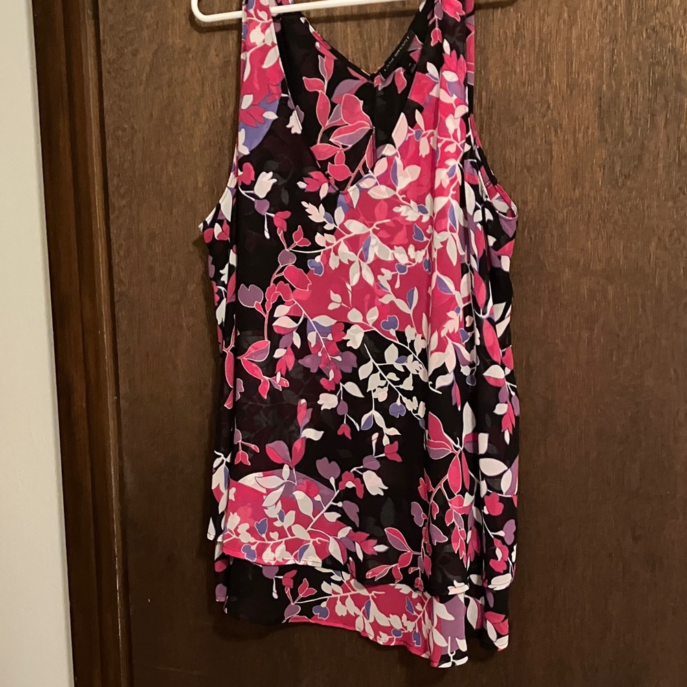 Lane Bryant Pink and Black Floral Tank Top